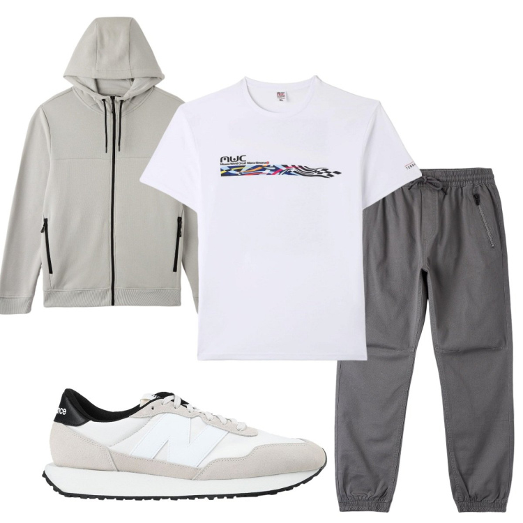 Outfit uomo - Total look #1726864. Stile Trendy per Sport. Abbinamento con sneakers, t-shirt, felpe con cappuccio, pantaloni.