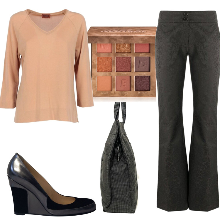 Outfit donna - Abbinata top. Stile Bon Ton per Ufficio. Abbinamento con borse a mano, décolleté, pantaloni, pullovers, ombretti.