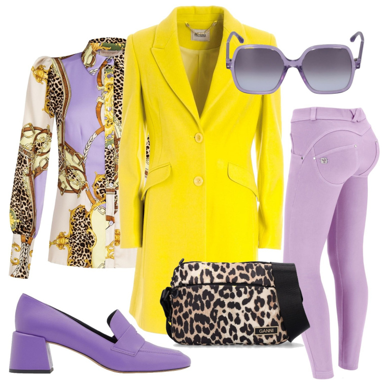 Outfit donna - Pantera gialla. Stile Casual chic per Serata fuori. Abbinamento con mocassini, camicie, cappotti, pantaloni skinny, borse a spalla, occhiali da sole.