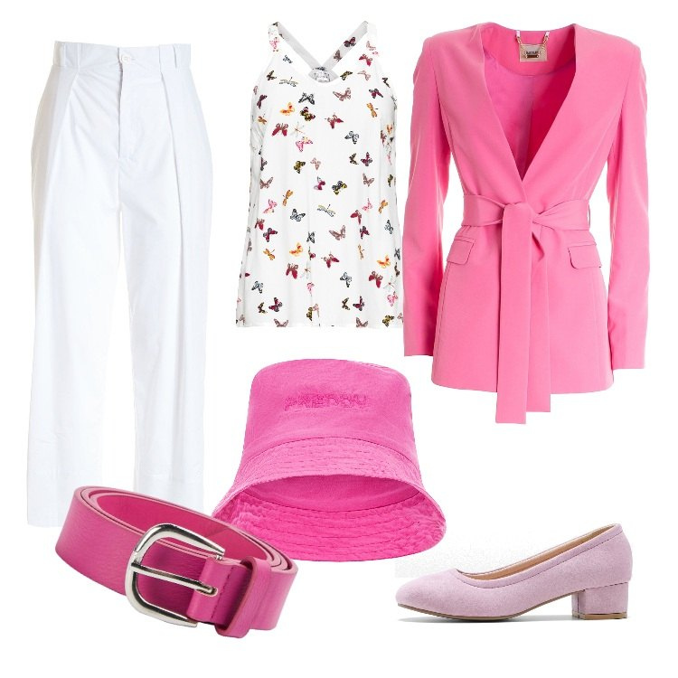 Outfit donna - Con lo sconto. Stile Chic per Cerimonia. Abbinamento con top, décolleté, cinture, pantaloni, blazer, cappelli.