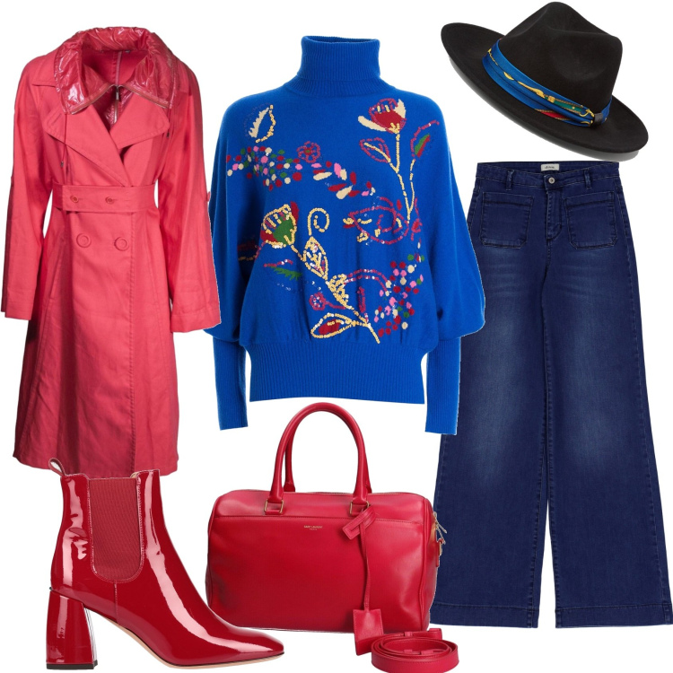 Outfit donna - Total look #1727082. Stile Vintage retrò per Tutti i giorni. Abbinamento con trench, stivaletti chelsea, borse a mano, maglieria, jeans, sciarpe.