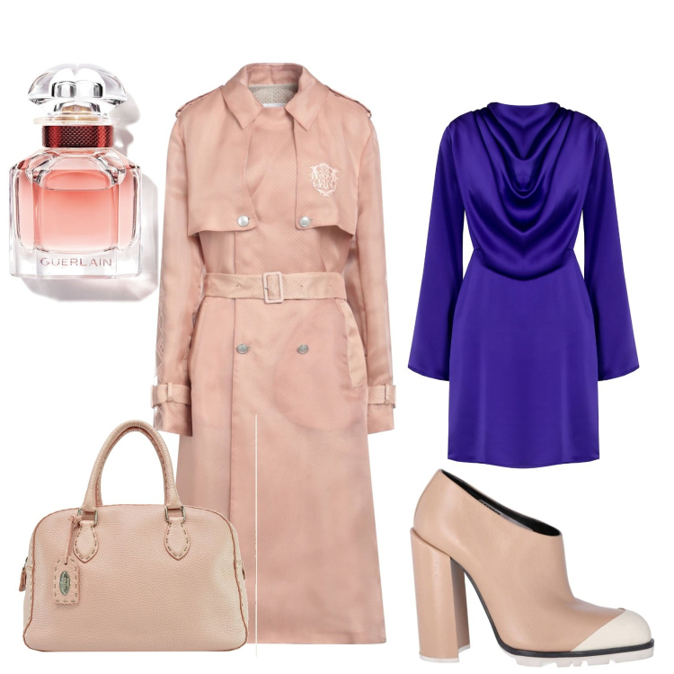 Outfit donna - Trench addicted. Stile Glamour per Tutti i giorni. Abbinamento con profumi, borse a mano, stivaletti, trench, vestiti corti.