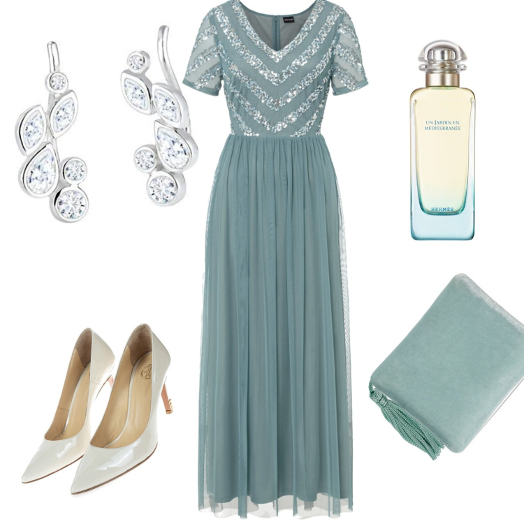 Outfit donna - Cerimonia con stile. Stile Chic per Cerimonia. Abbinamento con vestiti lunghi, profumi, décolleté, pochette, orecchini.