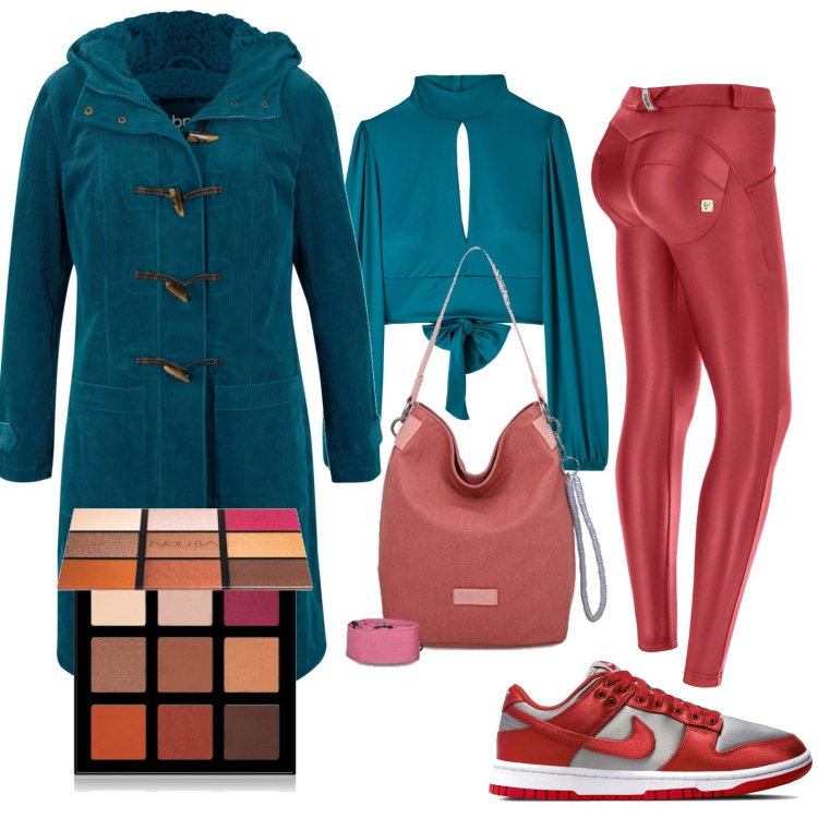 Outfit donna - Total look #1727502. Stile Casual chic per Tutti i giorni. Abbinamento con montgomery, ombretti, t-shirt, pantaloni skinny, sneakers, ciondoli.