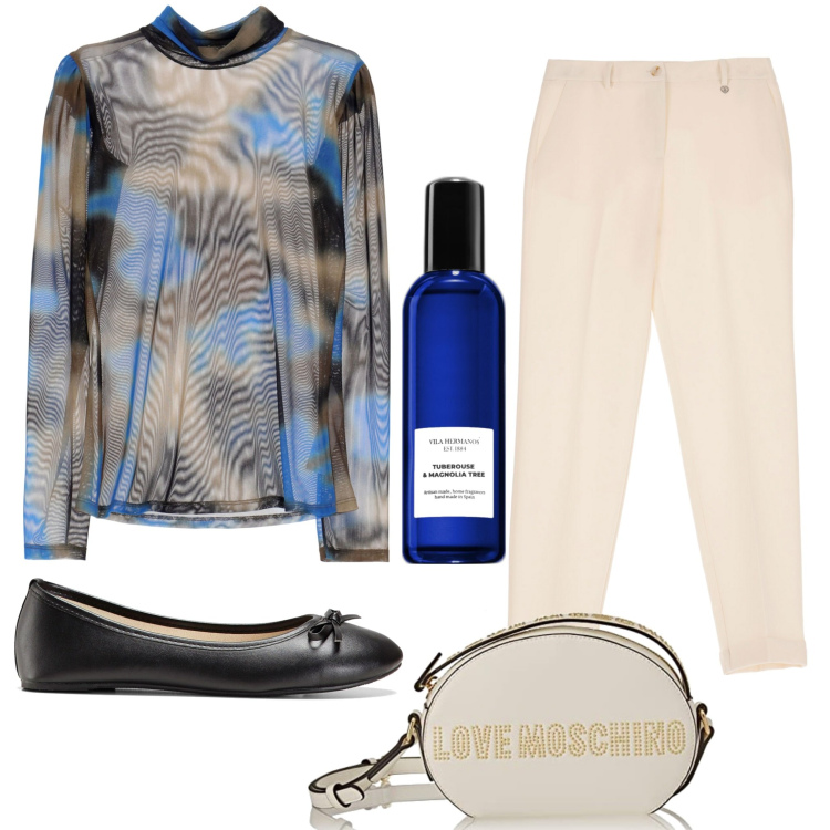 Outfit donna - Love me. Stile Casual chic per Tutti i giorni. Abbinamento con ballerine, profumi, pantaloni, maglieria, borse a spalla.