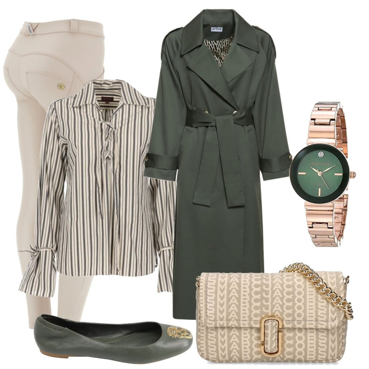 Outfit donna - Adoro le ballerine. Stile Bon Ton per Ufficio. Abbinamento con ballerine, camicie, pantaloni skinny, trench, borse a spalla, orologi.