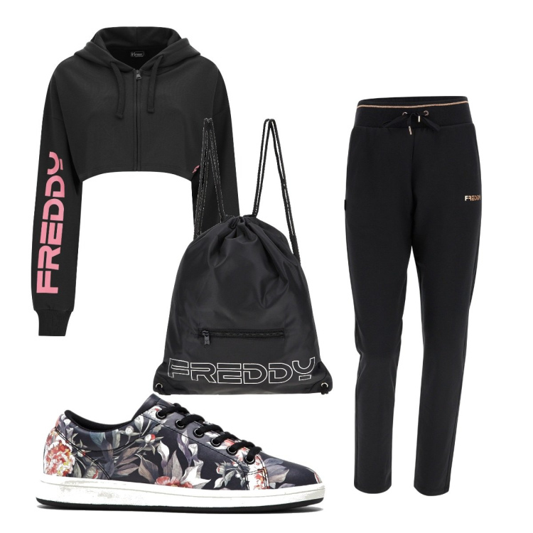 Outfit donna - Total look #1728251. Stile Basic per Sport. Abbinamento con sneakers, zaini, pantaloni, felpe con cappuccio.
