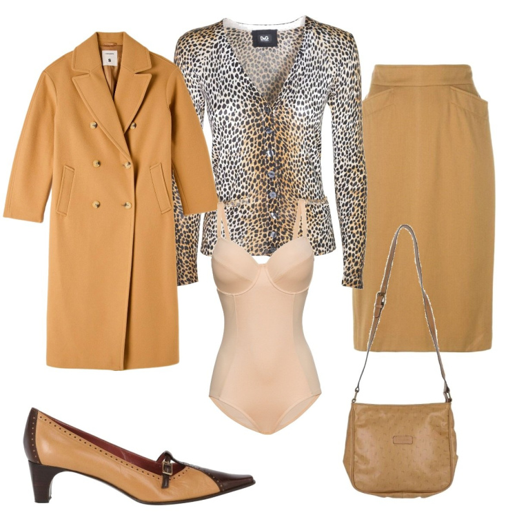 Outfit donna - Elegant. Stile Chic per Tutti i giorni. Abbinamento con body, cardigans, gonne longuette, décolleté, borse a tracolla, cappotti.