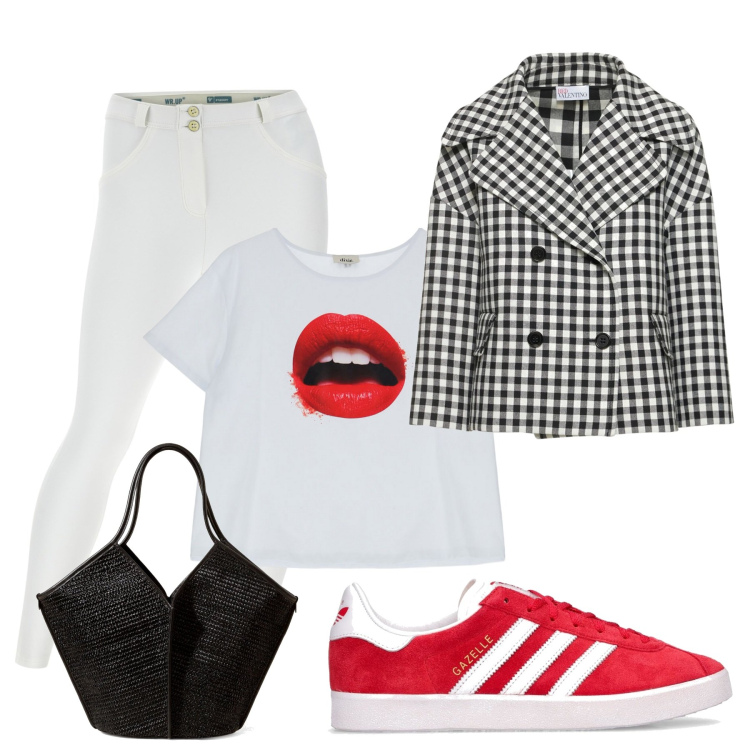 Outfit donna - Total look #1728334. Abbinamento con pantaloni skinny, t-shirt, sneakers, cappotti, shopping bag.