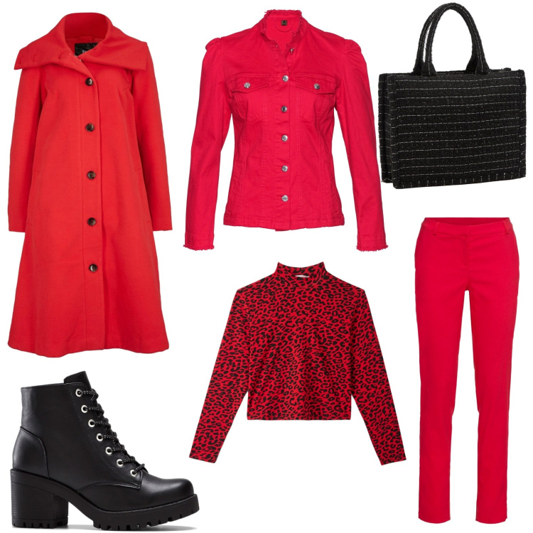 Outfit donna - Total look #1728658. Stile Casual per Scuola/Università. Abbinamento con stivaletti, pantaloni, blazer, cappotti, shopping bag, t-shirt.