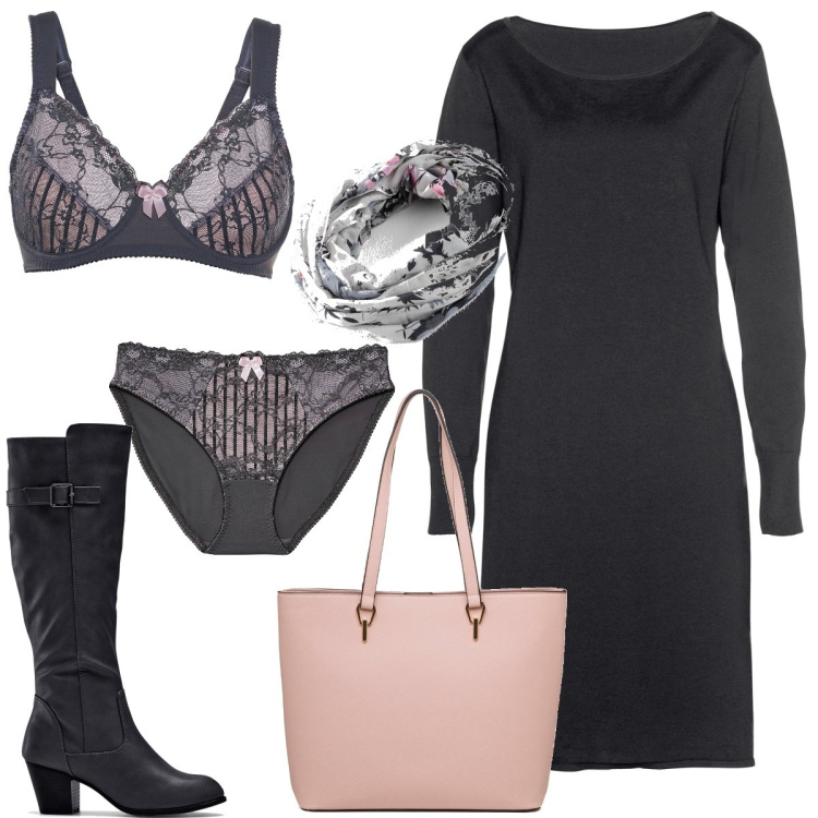 Outfit donna - Total look #1728670. Stile Basic per Tutti i giorni. Abbinamento con stivali, vestiti, culotte, foulard, reggiseni, borse a spalla.