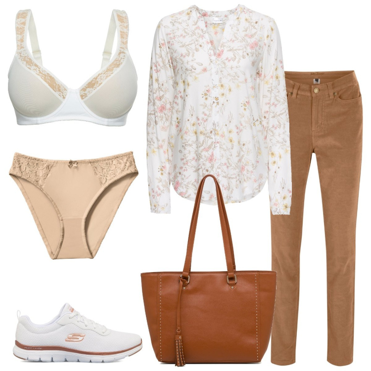 Outfit donna - Total look #1728731. Stile Casual per Tutti i giorni. Abbinamento con camicie, reggiseni, pantaloni skinny, slip, borse a spalla, sneakers.