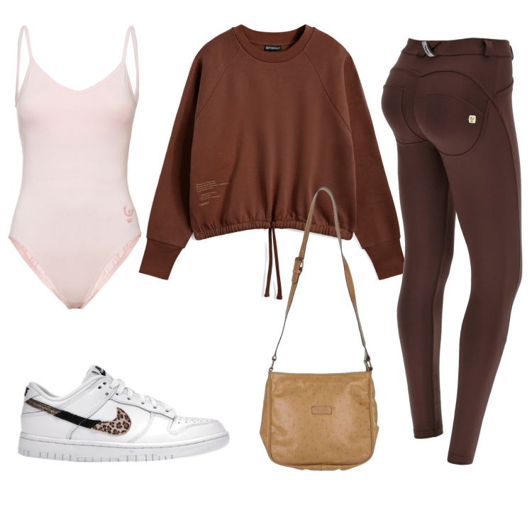 Outfit donna - Total look #1728734. Stile Casual per Tutti i giorni. Abbinamento con sneakers, borse a tracolla, pantaloni skinny, body, felpe.