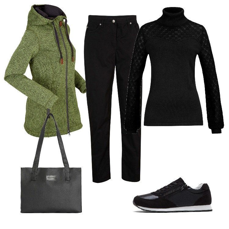 Outfit donna - Total look #1728738. Stile Sporty chic per Tutti i giorni. Abbinamento con sneakers, blazer, pantaloni, maglieria, shopping bag.