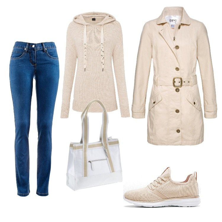 Outfit donna - Total look #1728765. Stile Sporty chic per Ufficio. Abbinamento con jeans dritti, sneakers, pantalone, trench, borse sportive.