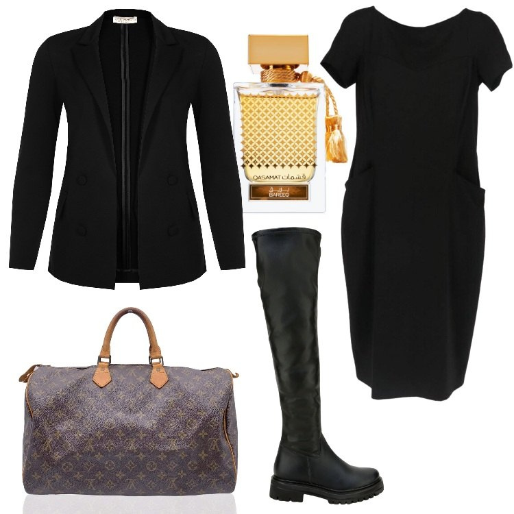 Outfit donna - Minimal chic. Stile Minimal per Tutti i giorni. Abbinamento con borse a mano, vestiti midi/longuette, profumi, cappotti, stivali sopra il ginocchio.