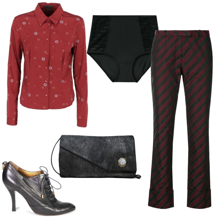Outfit donna - Mid-season bantoa. Stile Trendy per Ufficio. Abbinamento con slip, décolleté, camicie, borse a spalla, pantaloni.