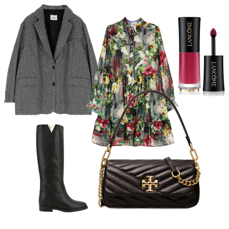 Outfit donna - Total look #1729018. Stile Chic per Serata fuori. Abbinamento con rossetti, vestiti corti, blazer, stivali, borse a spalla.