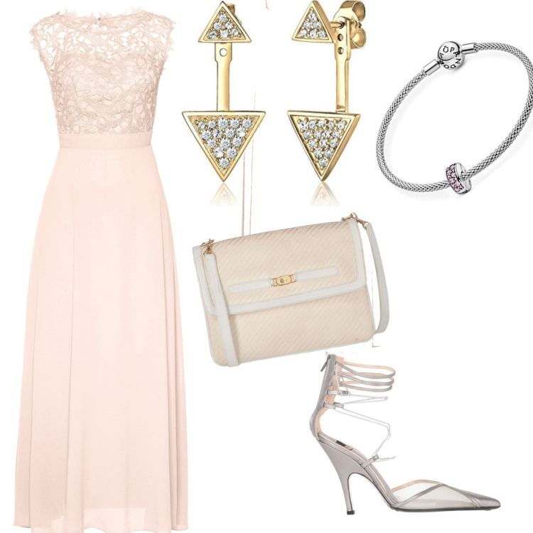 Outfit donna - Il matrimonio della mia migliore amica. Stile Glamour per Cerimonia. Abbinamento con vestiti lunghi, borse a tracolla, décolleté, orecchini, ciondoli.