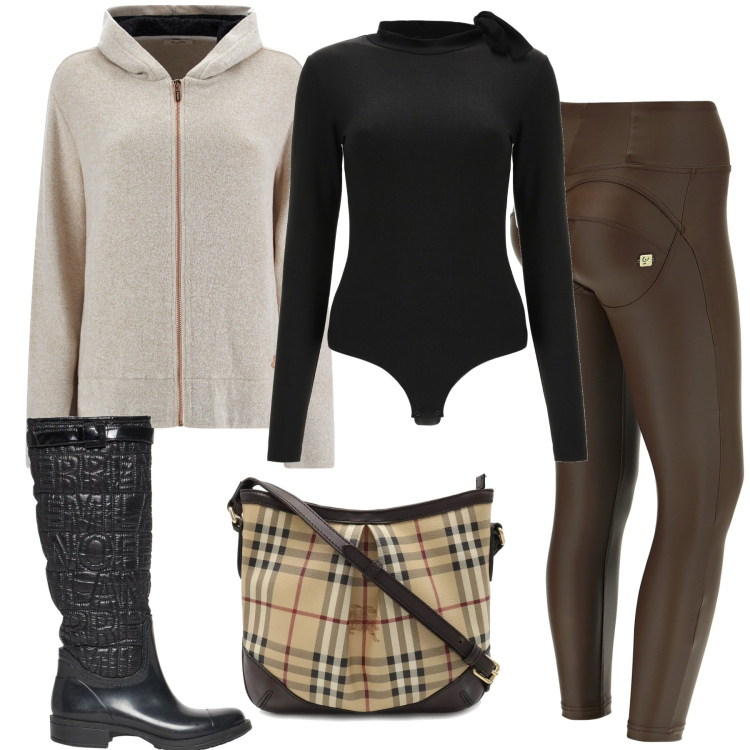 Outfit donna - Body loves body. Stile Basic per Tutti i giorni. Abbinamento con stivali, borse a spalla, pantaloni skinny, body, maglieria.