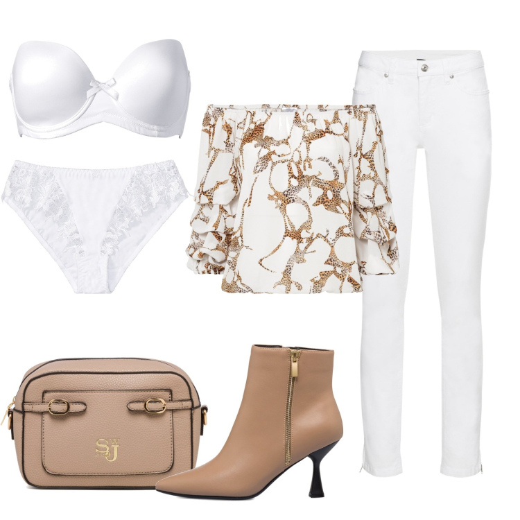Outfit donna - La lingerie che mette il sorriso. Stile Casual chic per Tutti i giorni. Abbinamento con reggiseni, bluse, slip, jeans skinny, borse a tracolla, stivaletti.