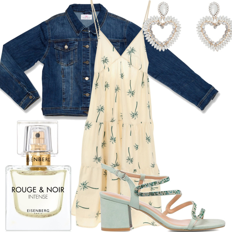 Outfit donna - Passeggiata lungo mare. Stile Boho per Serata fuori. look ideale per Petite. Abbinamento con profumi, vestiti lunghi, orecchini, cappotti, sandali gioiello.