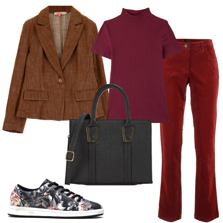 Outfit donna - Tutto il giorno in giro. Stile Basic per Tutti i giorni. Abbinamento con pantaloni, sneakers, t-shirt, shopping bag, giacche.