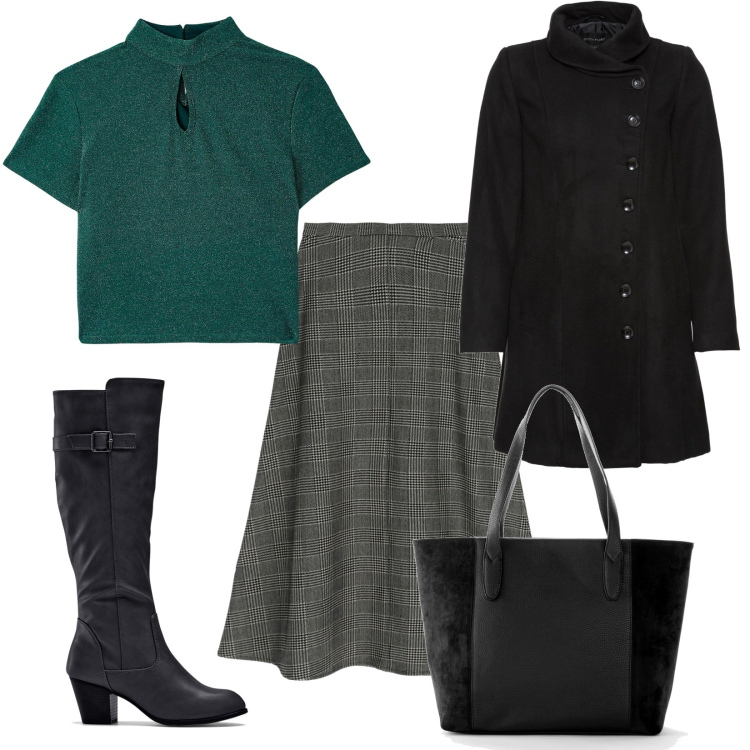 Outfit donna - Gonna lunga per il lavoro. Stile Casual chic per Ufficio. Abbinamento con shopping bag, stivali, cappotti, t-shirt, gonne longuette.