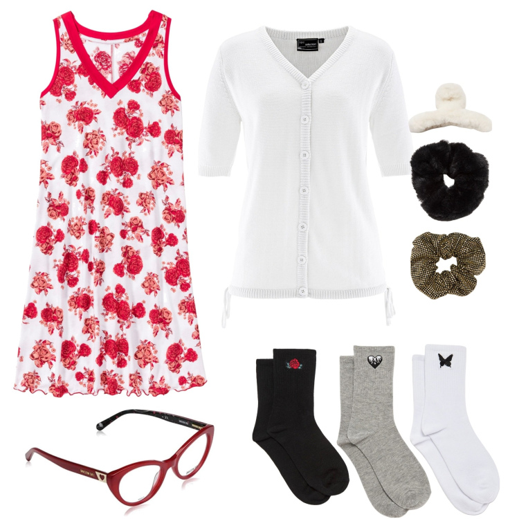 Outfit donna - Buonanotte Fiorellino. Stile Casual per Tutti i giorni. Abbinamento con camicie da notte, cardigans, accessori per capelli, calzini, occhiali.