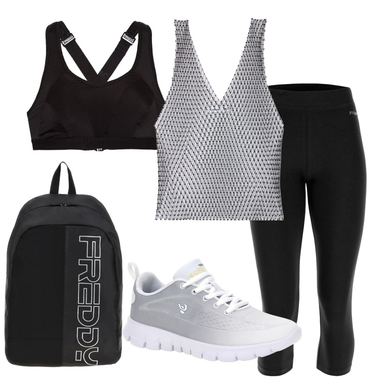 Outfit donna - Move your body. Stile Trendy per Sport. Abbinamento con top, reggiseni, zaini, sneakers, leggings.