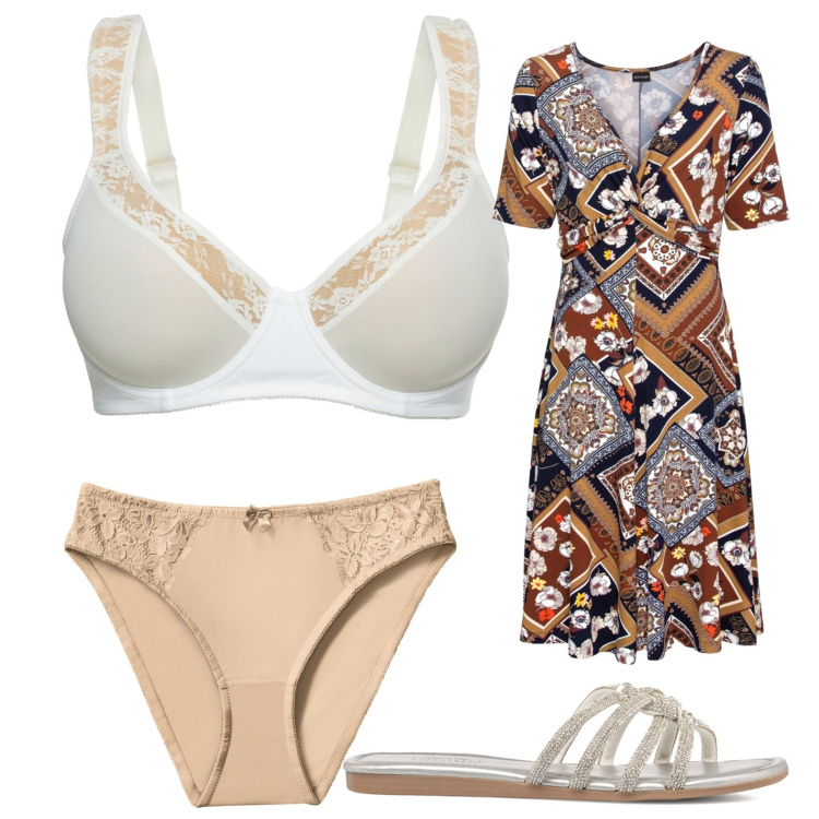 Outfit donna - Lingerie. Stile Romantica per Serata fuori. Abbinamento con reggiseni, vestiti corti, slip, ciabatte.