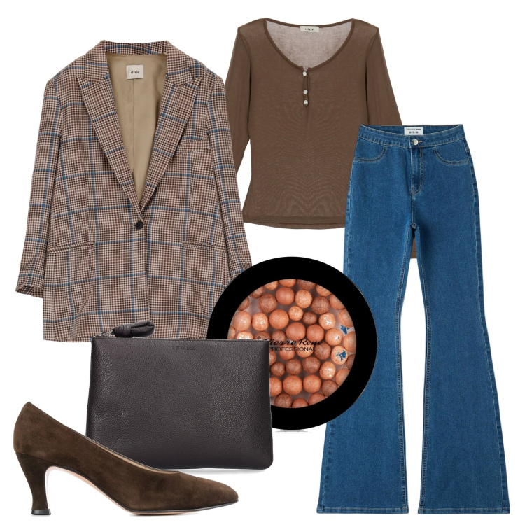 Outfit donna - Le perle luminose. Stile Casual chic per Ufficio. Abbinamento con décolleté, blush, jeggings, cappotti, maglieria, pochette.