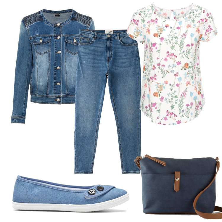 Outfit donna - Total look #1729639. Stile Romantica per Tutti i giorni. Abbinamento con bluse, ballerine, borse a tracolla, blazer, jeans skinny.