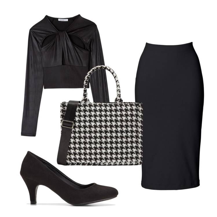 Outfit donna - Total look #1729754. Stile Trendy per Tutti i giorni. Abbinamento con gonne longuette, décolleté, t-shirt, shopping bag.