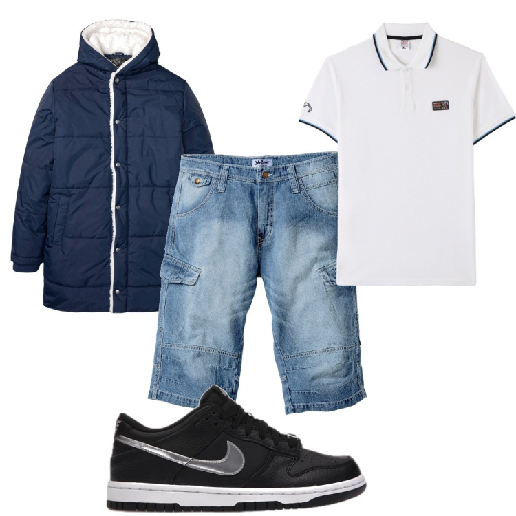 Outfit uomo - Total look #1729768. Stile Casual per Tutti i giorni. Abbinamento con bermuda, parka, sneakers, polo.