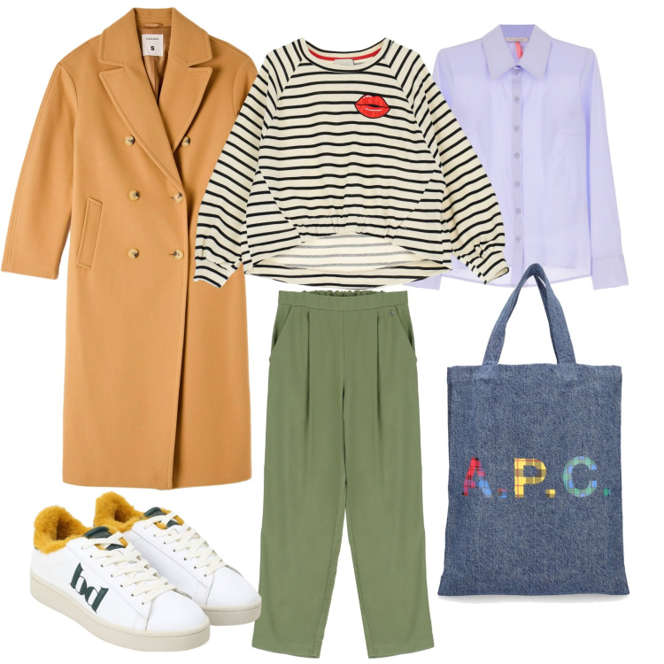 Outfit donna - Benvenuto weekend. Stile Casual per Tutti i giorni. Abbinamento con cappotti, camicie, sneakers, felpe, pantaloni, shopping bag.