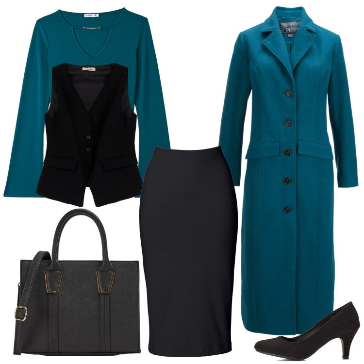 Outfit donna - Stile inconfondibile. Stile Chic per Cerimonia. Abbinamento con décolleté, gonne longuette, cappotti, t-shirt, shopping bag, gilet.