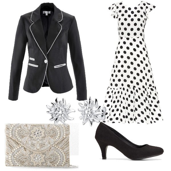 Outfit donna - Prime ispirazioni autunnali. Stile Glamour per Cerimonia. Abbinamento con pochette, décolleté, vestiti midi/longuette, blazer, orecchini.