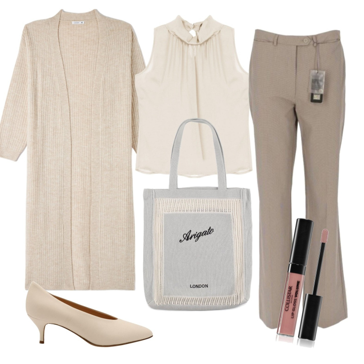 Outfit donna - Total look #1730856. Stile Casual chic per Tutti i giorni. Abbinamento con décolleté, pantaloni, gloss, cardigans, canottiere, shopping bag.