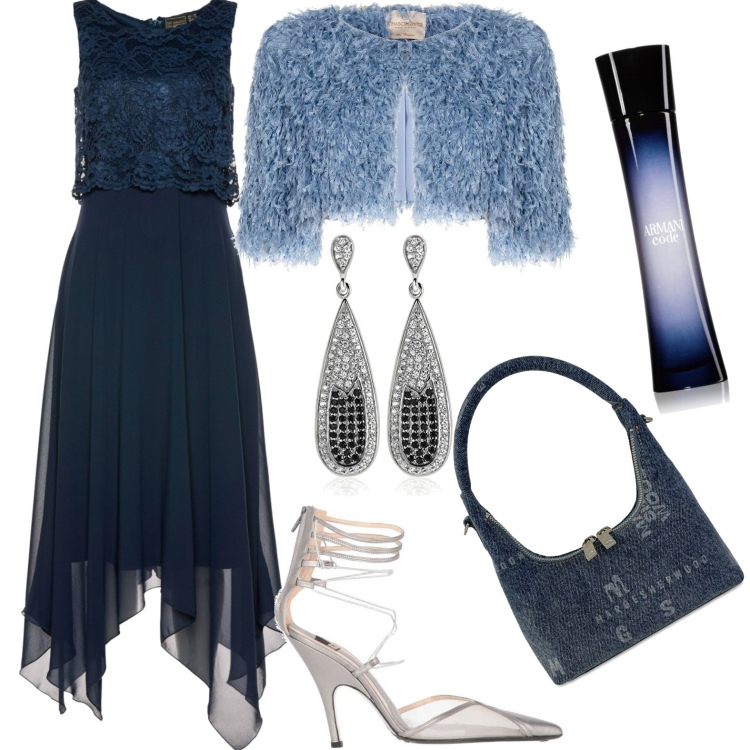 Outfit donna - Total look #1731109. Stile Chic per Serata fuori. Abbinamento con vestiti midi/longuette, décolleté, profumi, bolero, orecchini, borse a spalla.