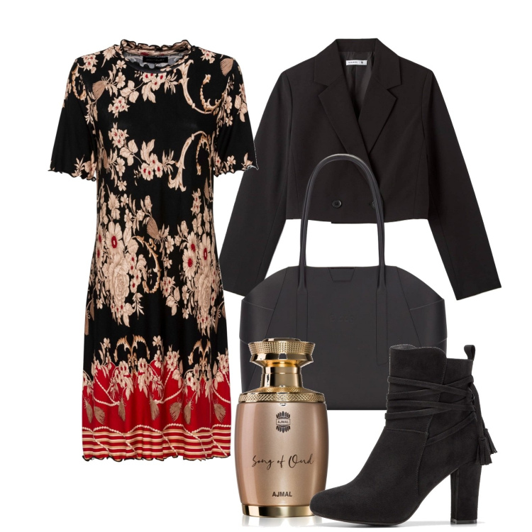 Outfit donna - Ghost outfitter - ottobre. Stile Trendy per Tutti i giorni. Abbinamento con vestiti, stivaletti, profumi, blazer, borse a spalla.