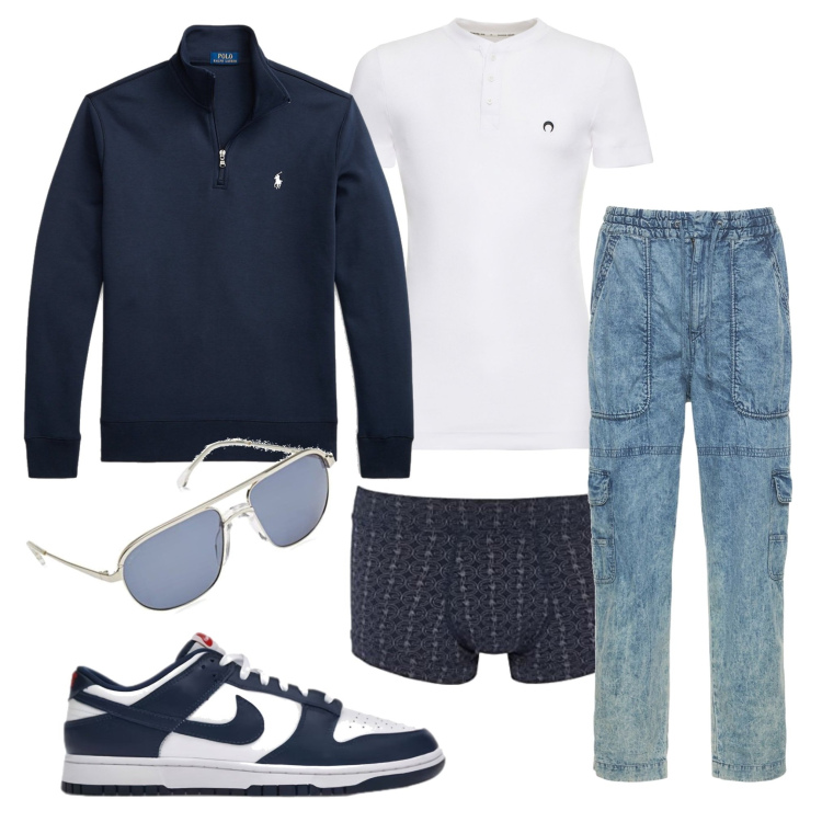 Outfit uomo - My Polo. Stile Casual per Tutti i giorni. Abbinamento con sneakers alte, pullovers, boxer, pantaloni, occhiali da sole, t-shirt.