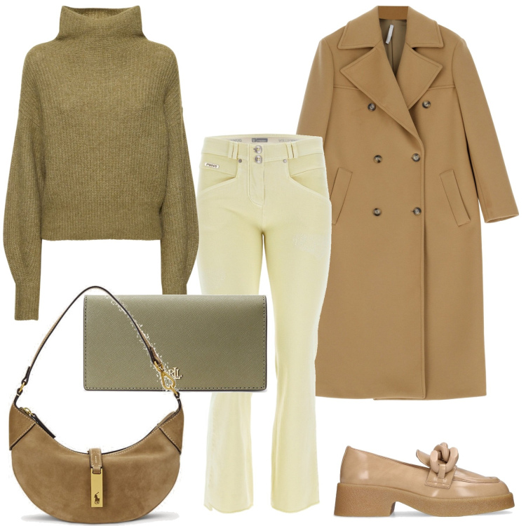 Outfit donna - Weekend a Treviso. Stile Casual per Tutti i giorni. Abbinamento con cappotti, pantaloni, borse a spalla, portafogli, mocassini, maglieria.