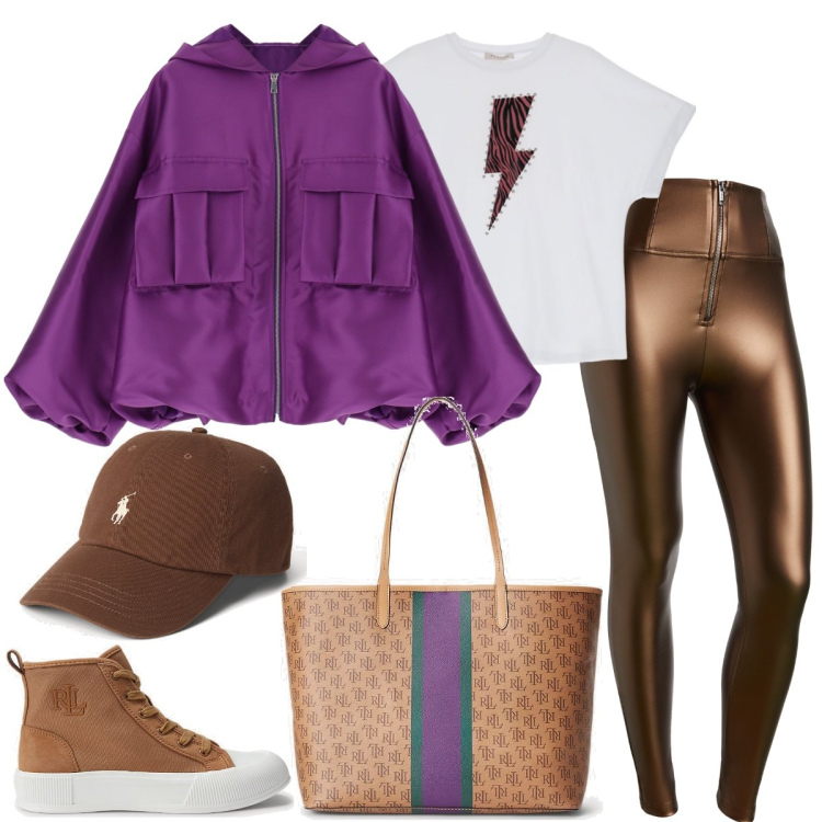 Outfit donna - Total look #1731317. Stile Sporty chic per Tutti i giorni. Abbinamento con cappotti, t-shirt, pantaloni skinny, cappelli, sneakers, borse tote.