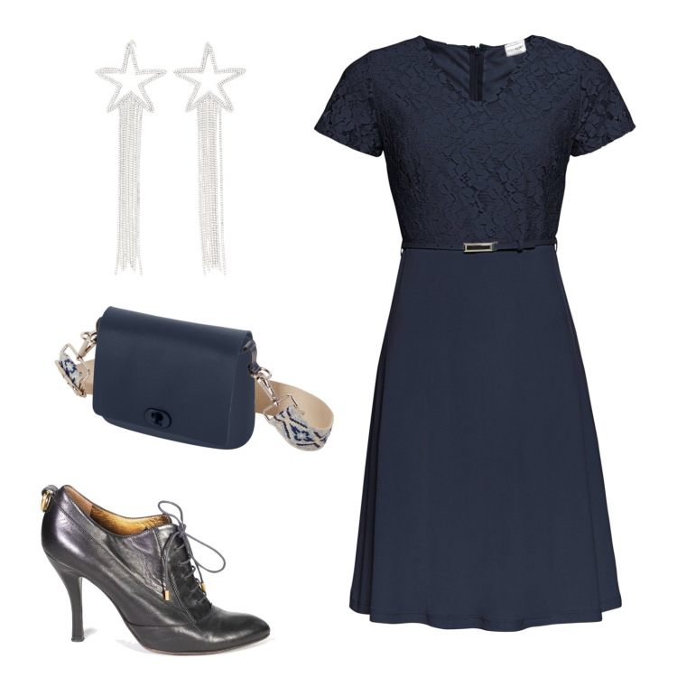 Outfit donna - Basic ma con stile. Stile Basic per Ufficio. Abbinamento con vestiti corti, décolleté, orecchini, borse a spalla.