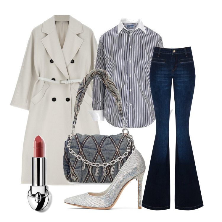 Outfit donna - Ghost outfitter - ottobre. Stile Casual chic per Tutti i giorni. Abbinamento con rossetti, jeans a zampa, cappotti, camicie, décolleté, borse a spalla.