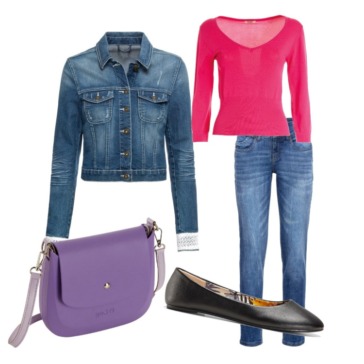 Outfit donna - Tempo Libero. Stile Casual chic per Tutti i giorni. Abbinamento con jeans mom, ballerine, blazer, maglieria, borse a spalla.