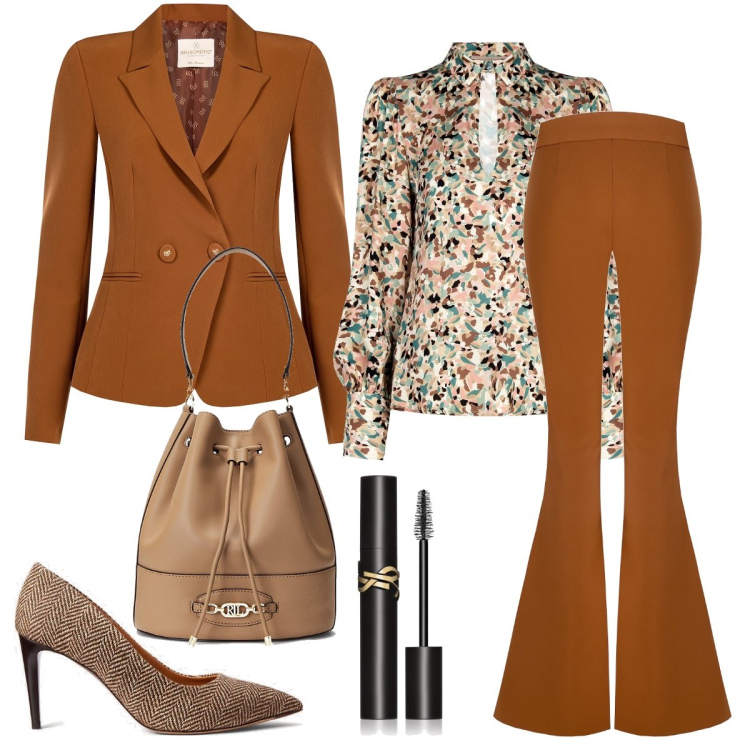 Outfit donna - Il tailleur mattone. Stile Bon Ton per Cerimonia. Abbinamento con mascara, bluse, pantaloni, blazer, décolleté, borse a secchiello.