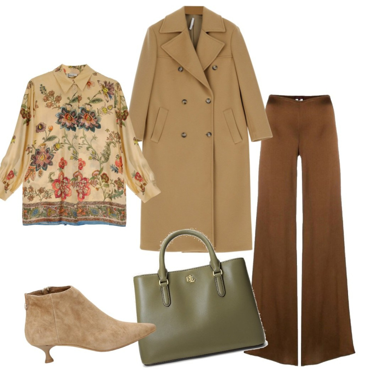 Outfit donna - Urban chic. Stile Urban per Tutti i giorni. Abbinamento con pantaloni a palazzo, cappotti, stivaletti, camicie, borse a mano.