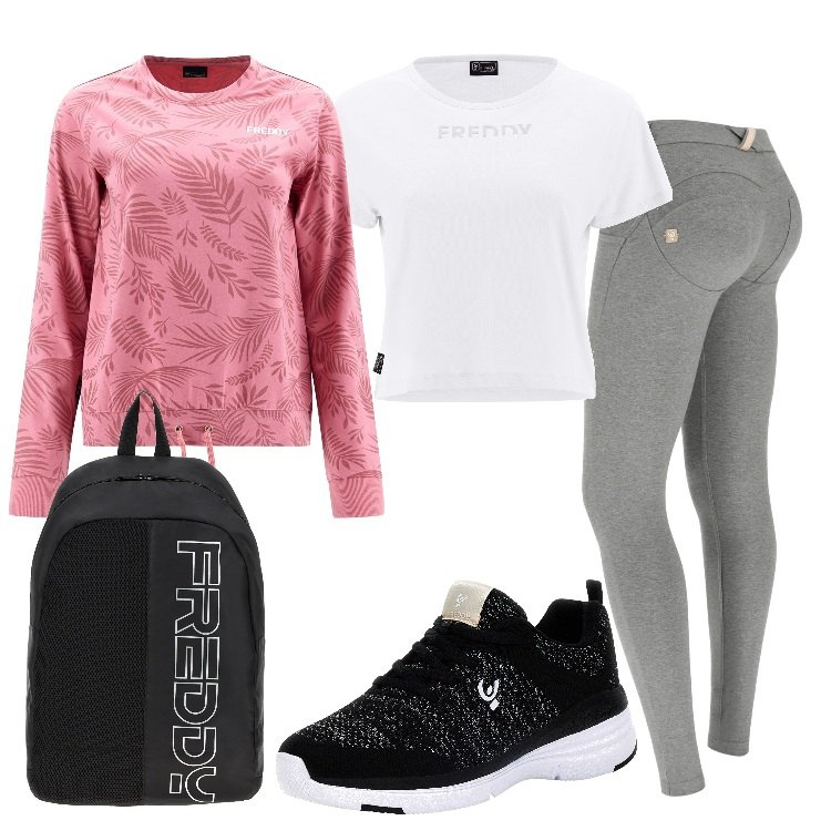 Outfit donna - Love Your Body by Freddy. Stile Casual per Sport. Abbinamento con pantaloni skinny, zaini, scarpe sportive, felpe, t-shirt.